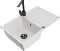 Кухонный умывальник с кухонным смесителем Mexen Bruno, смола/гранит, 79.5 см x 49.5 см x 20 см, белый цв.