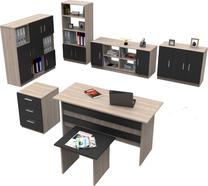 Biuro baldų komplektas Kalune Design VO18-OB, ąžuolo sp./juoda sp., 60 cm x 140 cm x 73.8 cm