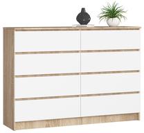 Komoda Akord K140 8SZ CLP, balta sp./sonoma ąžuolo sp., 99 cm x 138 cm x 40 cm