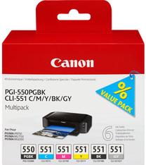 Rašalinio spausdintuvo kasečių rinkinys Canon CLI551 PGI-550PGblack, geltona/juoda/pilka