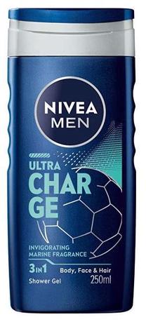 Kūno prausimosi želė vyrams Nivea Men Ultra Charge 3in1, 250 ml