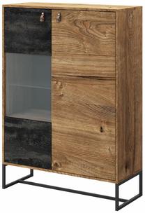 Vitrina Piaski Dark DWT93, ąžuolo sp./juoda sp., 93 cm x 39 cm x 133 cm