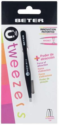 Kosmētiskā pincete, uzacīm Beter Magnetic Tweezers Straight Tip, melna krās.