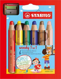 Spalvotieji pieštukai Stabilo Woody 3in1, 6 vnt.