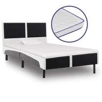 Lova viengulė VLX Faux Leather 277515, 90 x 200 cm, balta/juoda, su čiužiniu, su grotelėmis