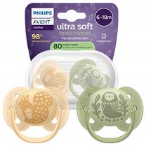 Набор пустышек Philips Avent Ultra Soft Deco Forest Friends, 6+ мес., зеленый цв./oранжевый цв.