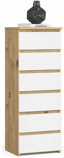Komoda Akord CL6, balta sp./rusva sp., 109 cm x 40 cm x 35 cm