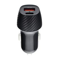 Automobilinis įkroviklis QWE CARBON CC281-1A1C, USB/USB-C, juoda sp., 18 W