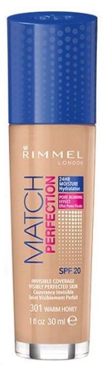 Skystas makiažo pagrindas Rimmel London Match Perfection SPF20, 301 warm honey, 30 ml