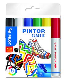 Permanentinis žymeklis Pilot Pintor Classic Medium, 1.4 mm, mėlyna sp./balta sp./juoda sp., 6 vnt.
