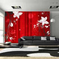 Fototapete Artgeist Abstract In Red - White Flower Motif With Patterns And Sparkles XXLNEW010604, 210 cm x 300 cm