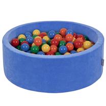 Baseinas su kamuoliukais KiddyMoon Velvet ball pit Round 300 Balls, 90 cm x 90 cm, 300 vnt, mėlyna sp./įvairių spalvų