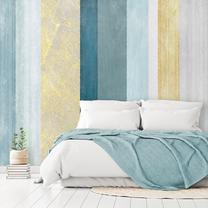 Fototapete Artgeist Striped Pattern - Abstract Background In Stripes In Blue Tones With Gold Pattern, 105 cm x 147 cm