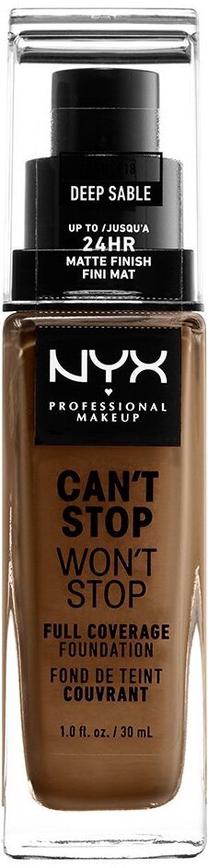 Skystas makiažo pagrindas NYX Professional Makeup Can't Stop Won't Stop, tamsiai ruda sp., 18 deep sable, 30 ml