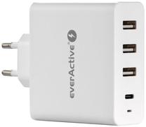 Adapteris Everactive SC-500Q, USB Type C/3 x USB-C, balta sp., 60 W