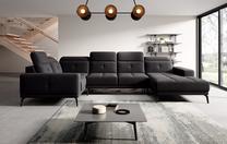 Kampinė sofa Neviro Velvetmat 10, juoda sp., kairinė, 201 x 350 cm x 77 cm