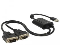 Адаптер Delock USB 2.0 to 2 to serial RS-232 USB, RS-232 male, 0.06 м, черный цв.