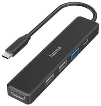 Centrmezgli Hama USB-C - 3 x USB/USB-C/HDMI USB-C, 3 x USB/USB-C/HDMI, melna krās.