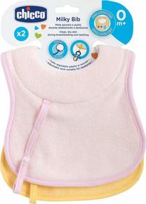 Lācīte zīdainim Chicco Milky Bib CHI000114, dzeltena krās./rozā krās., tekstilmateriāls, 0 mēn., 2 gab.