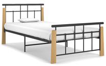 Lova viengulė VLX Metal & Solid Oak Wood 324898, 100 x 200 cm, juoda, be čiužinio, su grotelėmis
