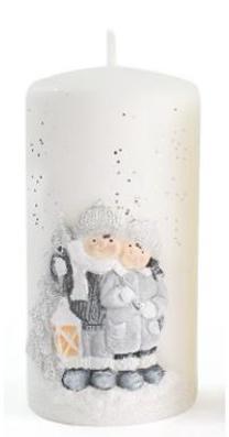 Ziemassvētku svece, cilindriskas Mondex Winter Fantasy BC9039-SW, 390 g, balta krās.