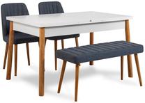 Valgomojo komplektas Kalune Design Santiago 1048 - 3 AB, balta sp./pušies sp./tamsiai mėlyna sp.