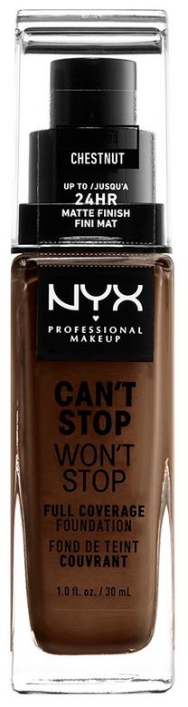 Šķidrā grima bāze NYX Professional Makeup Can't Stop Won't Stop, tumši brūna krās., cswsf23 chestnut, 30 ml