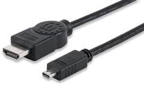 Провод Manhattan HDMI 19 pin male, Micro HDMI male, 2 м, черный цв.