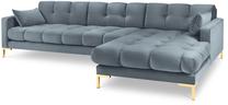 Kampinė sofa Micadoni Home Mamaia Velvet, žydra sp., dešininė, 293 x 185 cm x 75 cm