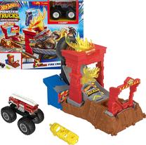 Автомобильная трасса Mattel Hot Wheels Monster Trucks Arena Smashers Fire Crash Challenge HNB90, многоцветный