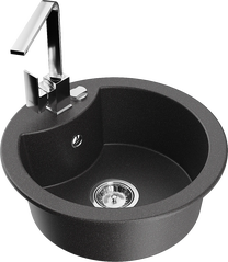 Кухонная мойка Mexen Diego 6512-76-670300-00, гранит, 48.8 см x 48.8 см x 16.7 см, черный цв./хромовый цв.