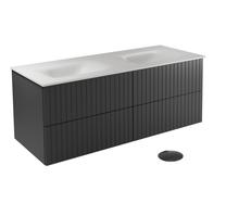 Vonios spintelė su praustuvu Besco Akya Linea, balta sp./juoda sp./pilka sp., 52.5 cm x 131 cm x 50.7 cm