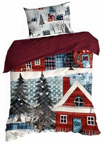 Kalėdinis patalynės užvalkalų komplektas Niko PTT-018, baltas/raudonas/žalias, 140 x 200 cm