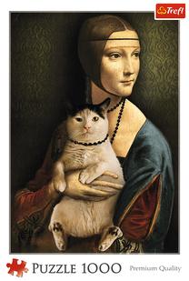 Dėlionė Trefl Lady With Cat 10663, 48 cm x 68.3 cm, 1000 vnt., įvairių spalvų