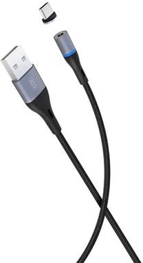 Laidas XO Magnetic, USB Type C/USB, juoda sp./pilka sp.