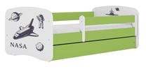 Vaikiška lova Kocot Kids NASA, balta sp./žalia sp., 70 x 140 cm, su patalynės dėže, be čiužinio