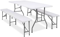 Lauko stalas su suolais Springos GF0099, balta sp., 180 cm x 74 cm x 74 cm