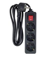 Pagarinātājs MicroConnect, 3 m, 3 ligzdas, ar slēdzi, melna krās.