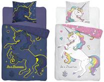 Patalynės užvalkalų komplektas Detexpol Glow In The Dark Unicorn PPE-73, balta sp./rožinė sp./pilka sp., 70 x 80 cm, 160 x 200 cm