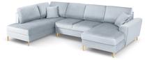 Sofa-lova Micadoni Home Moghan Velvet Panoramic, žydra sp., kairinė, 313 x 194 cm x 88 cm