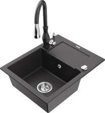 Кухонный умывальник с кухонным смесителем Mexen Enzo Black granite, гранит, 57 см x 46 см x 17.4 см, black granite цв.