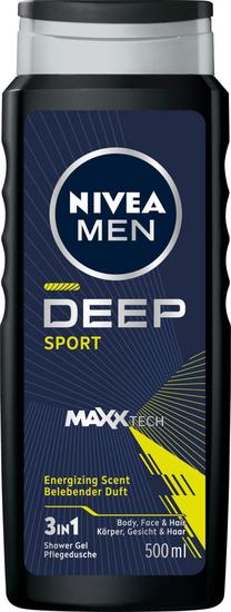 Kūno prausimosi želė vyrams Nivea Men Deep Sport 3in1, 500 ml
