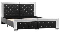 Кровать полтора места VLX Faux Leather 286796, 140 x 200 cm, серебристый цв./черный цв., без матраса, с решеткой
