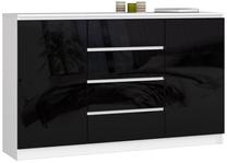 Komoda Akord K160 2D 4SZ CLP, balta sp./juoda sp., 99 cm x 160 cm x 40 cm