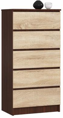 Komoda Akord Furniture Factory K60, sonoma ąžuolo sp./wenge sp., 121 cm x 40 cm x 60 cm