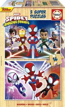 Medinė dėlionė Educa Spidey & His Amazing Friends, 18 cm x 26 cm, 32 vnt., įvairių spalvų