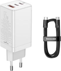 Telefono įkroviklis Baseus GaN3 Pro, USB/2 x USB-C, 100 cm, balta sp., 65 W