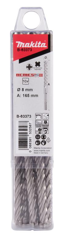 Grąžtų komplektas Makita Nemesis 2 B-63373, gelžbetoniui/raudonos plytos, sraigtinis, sds plus, 8 mm x 16.5 cm