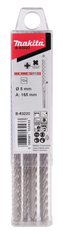 Grąžtų komplektas Makita Nemesis 2 B-63220, gelžbetoniui, sraigtinis, sds plus, 5 mm x 16.5 cm