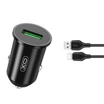 Automobilinis įkroviklis XO, 1 x USB/1 x USB-C, juoda sp., 18 W